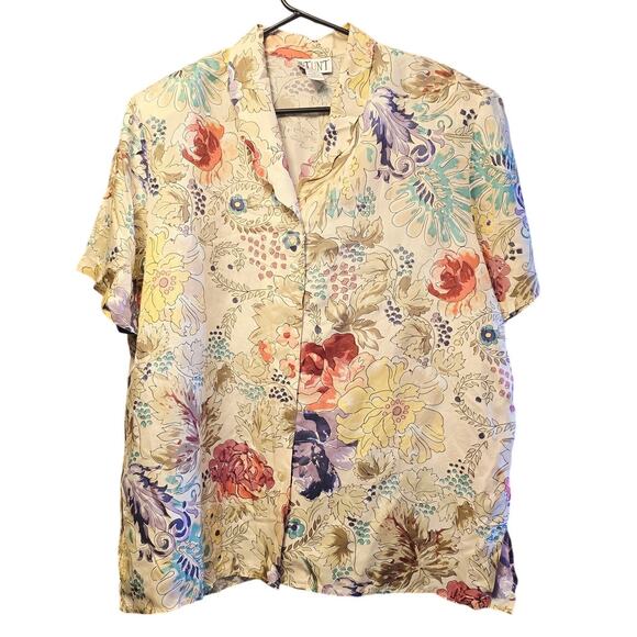 Vintage stunt floral silk button up shirt size large - Picture 1 of 4